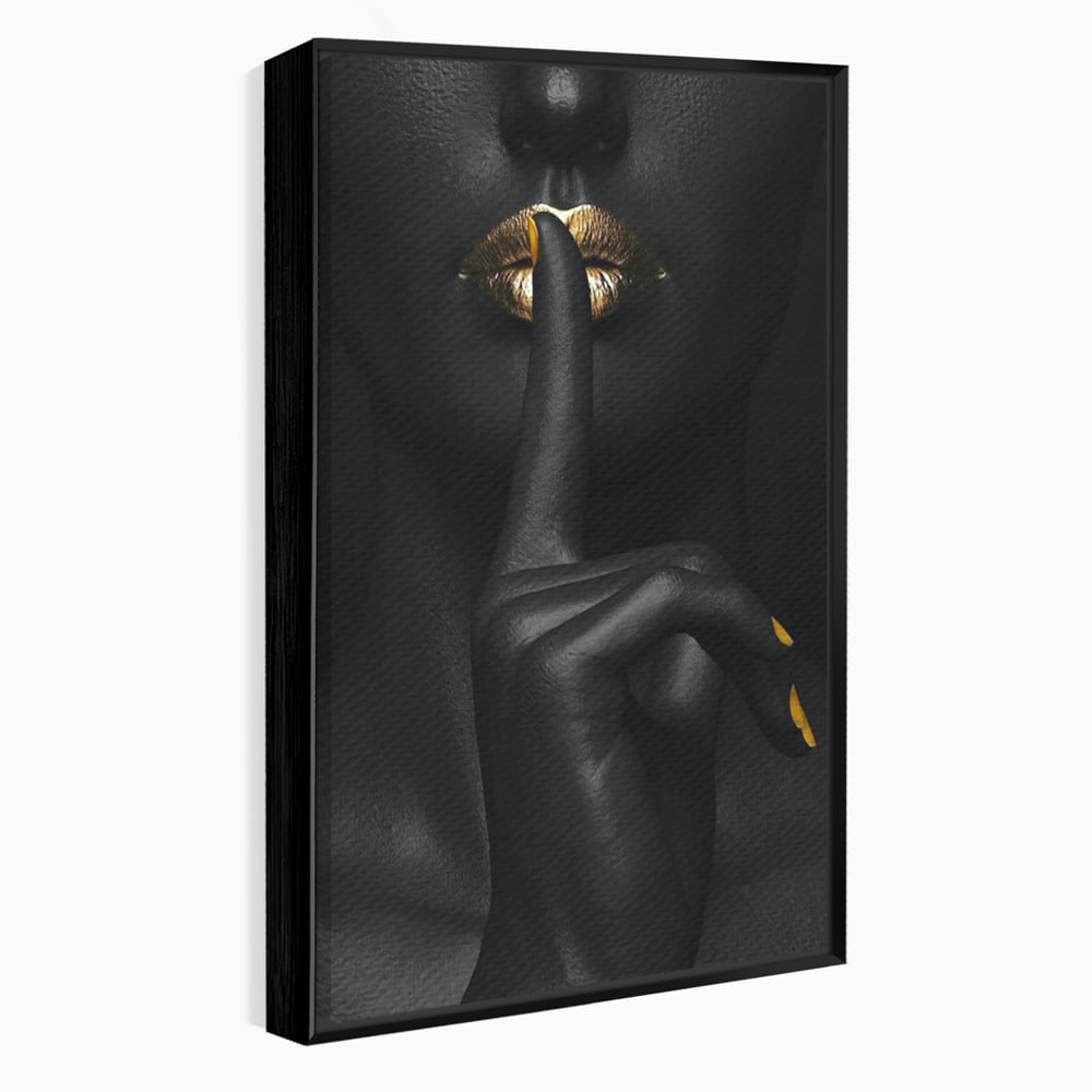 Tablou canvas cu tablou canvas cu buze si deget, in rama de aluminiu negru